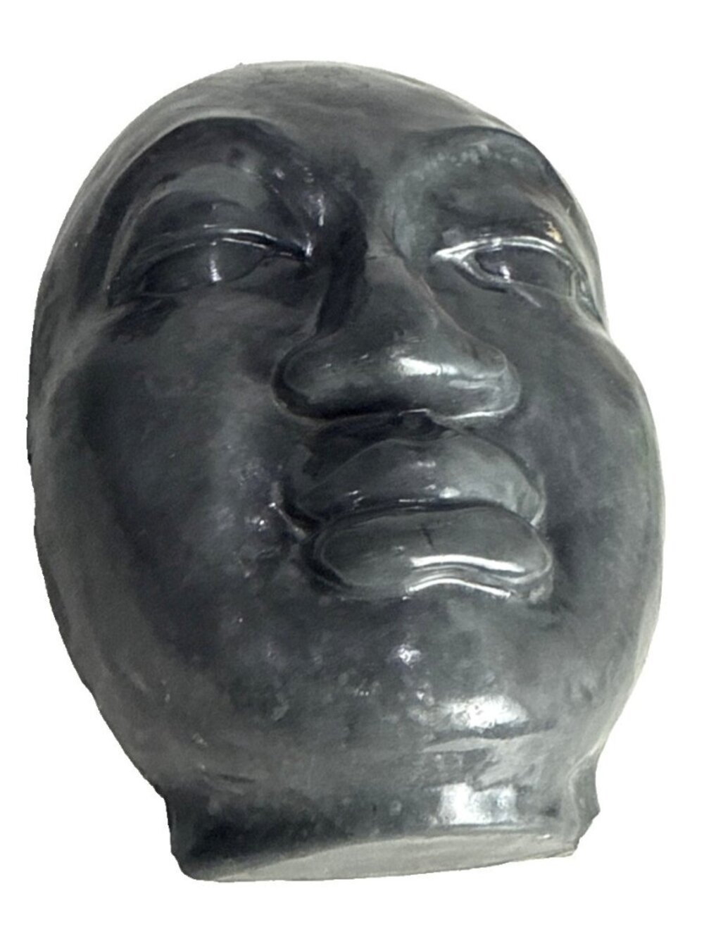 VTG Heavy Black Ceramic Face Head Sculpture Handmade Studio Pottery Modernist 9"